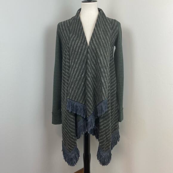 Anthropologie Saturday Sunday Elise Striped Fringe Cascading Blanket Cardigan XS - Picture 1 of 12